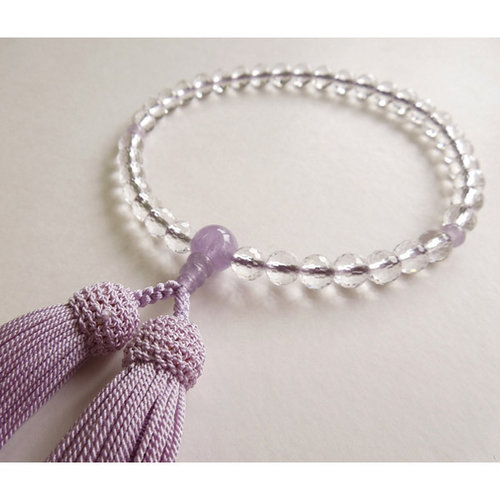 女性用念珠 水晶128面切子片手藤二五房 藤雲石仕立