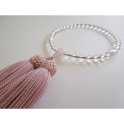 女性用念珠 水晶尺一丸（7mm）片手灰桜（明）二五房 紅石英仕立