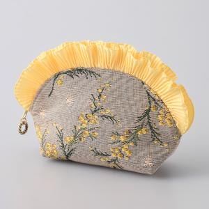 ゴブランフリルポーチ（ミモザグレー×黄）　　