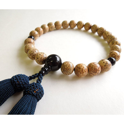 男性用念珠 星月菩提樹大玉片手鉄紺二五房 紺虎目石仕立