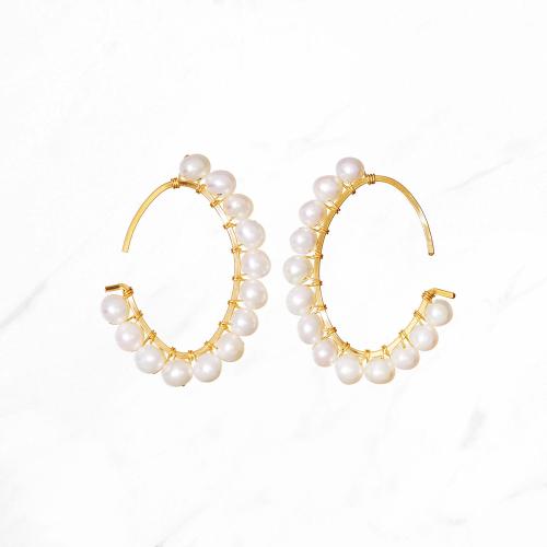 オーバルパール巻フープピアス S