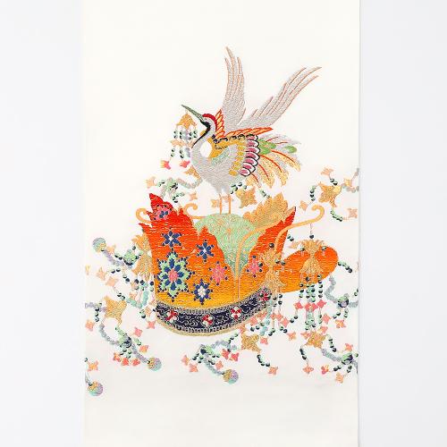 袋帯「千代能冠錦」白（未仕立て品）
