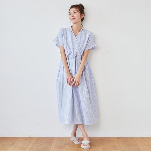 Newアデル ガーゼカシュクールワンピース ブルー M→L