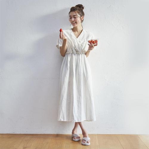 Newアデル ガーゼカシュクールワンピース アイボリー M→L