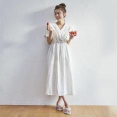 Newアデル　ガーゼカシュクールワンピース　アイボリー　M→L