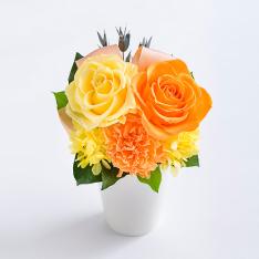 バラとリボンのアレンジメント（イエロー×オレンジ）