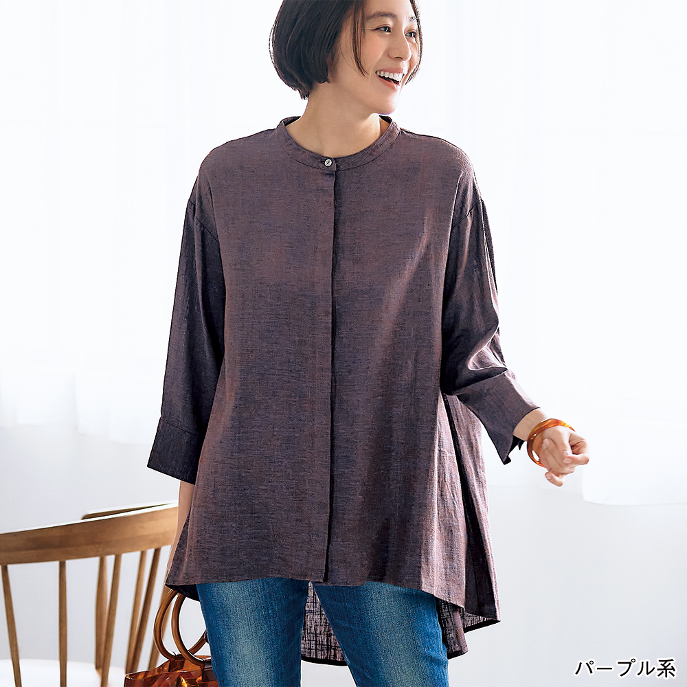 麻入りシャンブレーチュニックブラウス 商品詳細 高島屋オンラインストア 新品 L〜LL ホワイト コットン リネン チュニック レディース 大きいサイズ