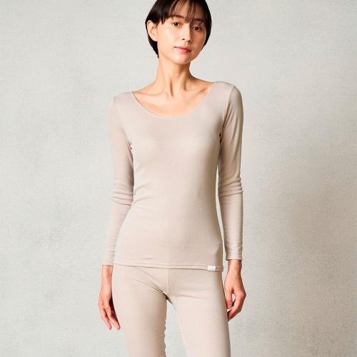 モイストリブ Uネックロングスリーブインナー  WOMEN（一般医療機器） ベージュ