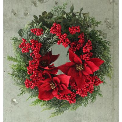 商品名【華】Xmas！♥真っ赤なポインセチアとローズのスワッグリース✳ 冬リース 商品名【華】Xmas！♥真っ赤なポインセチアとローズのスワッグ