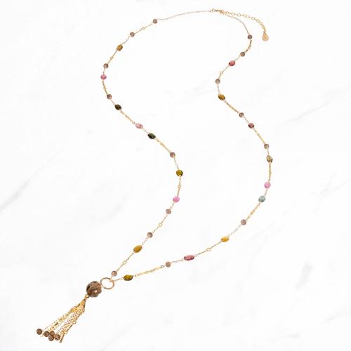 BOHO ロングネックレス  トルマリン MIX