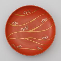 ＜有田焼　幸右エ門窯＞錦朱巻金銀波　5寸丸取皿