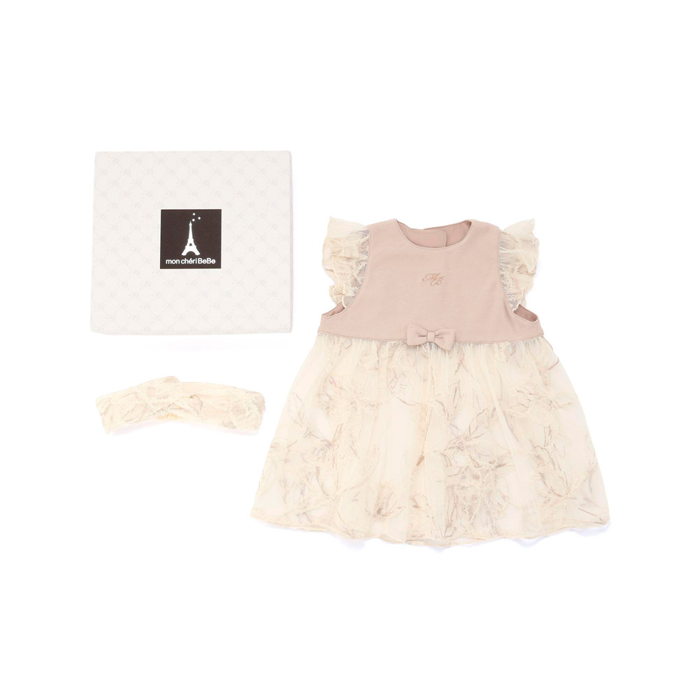 チュールモール刺しゅうスタイ＆ヘアバンドセット