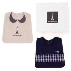 エッフェル塔刺しゅうスタイ＆チェック切り替えスタイ 2枚セット