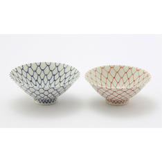 京焼・清水焼　芳山窯 染赤網目組飯碗