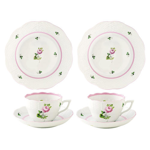 ウィーンの薔薇・ピンク 兼用カップ＆ソーサー、デザートプレートペアセット