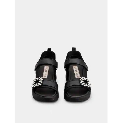 ヴィヴ オン ザ ラン レザー＆ファブリック サンダル 34→39