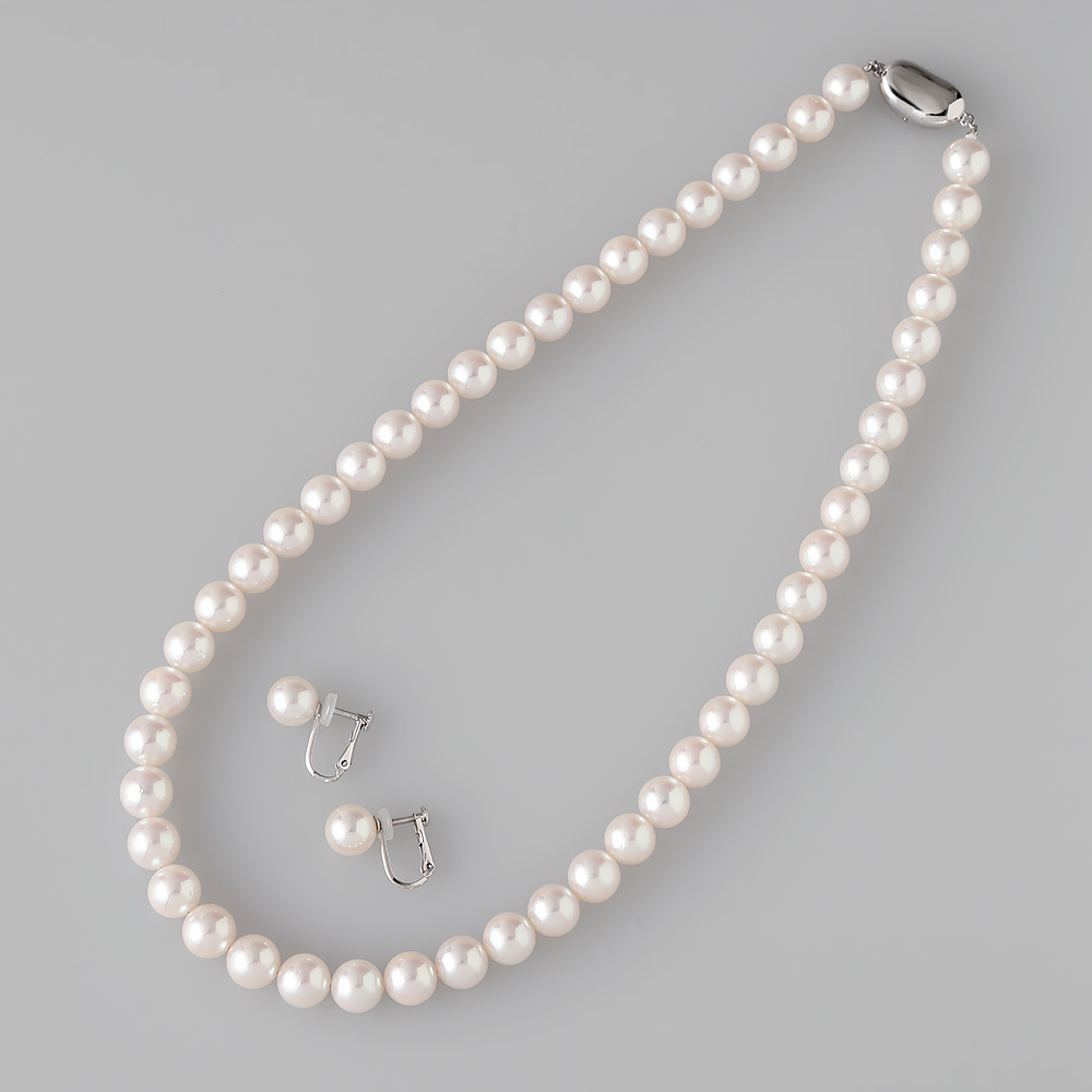 オーロラ花珠アコヤ真珠ネックレス・イヤリングセット（約8.0～8.5mm 