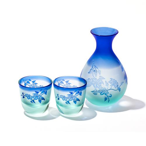 彫刻夢柄子　鉄線紋　酒器三点揃