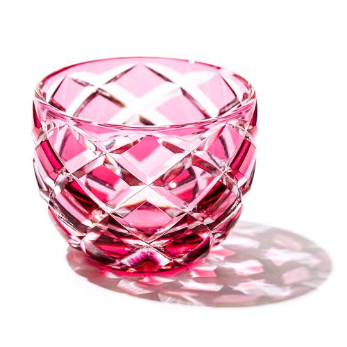 江戸切子 矢来紋 クリスタルぐい呑 「金赤」