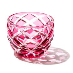 江戸切子 矢来紋 クリスタルぐい呑 「金赤」