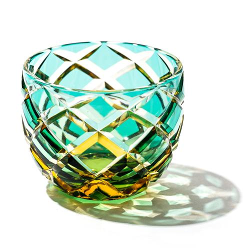 江戸切子 矢来紋 クリスタルぐい呑 「琥珀緑」