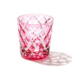 江戸切子 矢来紋 クリスタルオールドグラス 「金赤」