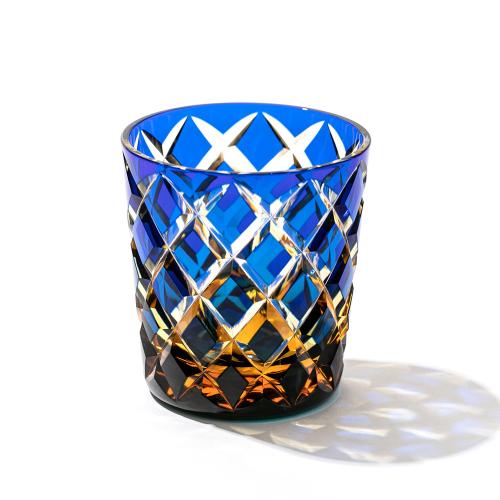 江戸切子 矢来紋 クリスタルオールドグラス 「琥珀ルリ」