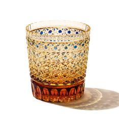 江戸切子 菊籠目紋 クリスタルオールドグラス 「琥珀ルリ」