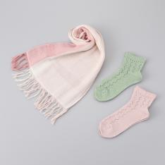 ラインカラーストール×レース靴下2足セット