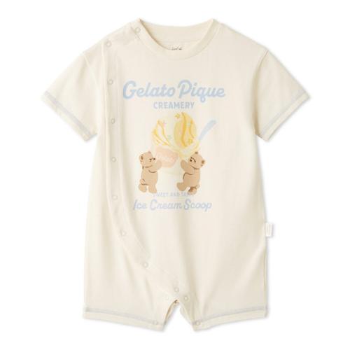 ［BABY］接触冷感アイスクリームベアワンポイントロンパース