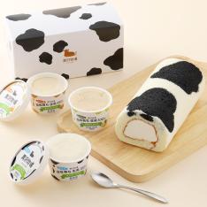 牛柄ロールケーキと3種のクラフトアイス