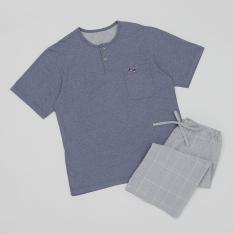 画像【父の日届け専用】半袖リラクシングウェア(ヘンリーネック・6分丈パンツ)ネイビー M→L
