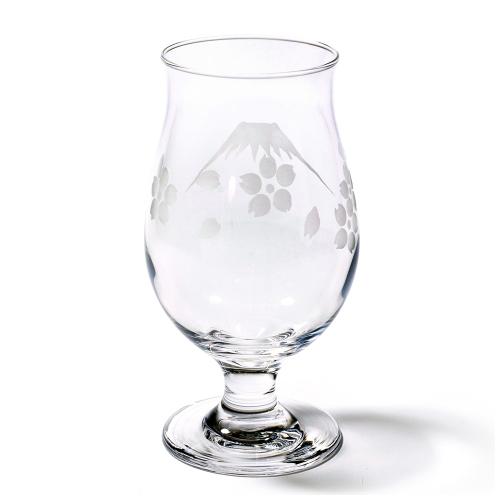 江戸切子 富士山に桜 ビアグラス