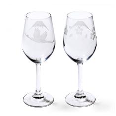 江戸切子 富士山に鶴・桜 ワイングラスペア