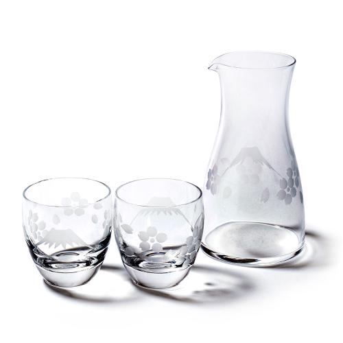 江戸切子 富士山に桜 冷酒器揃