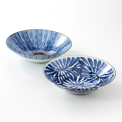 平安瑞光 鉢 高島屋特選和食器売り場 青色と赤色の陶器ボウル 木箱付き