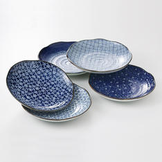 今様古染 菊型8号皿揃