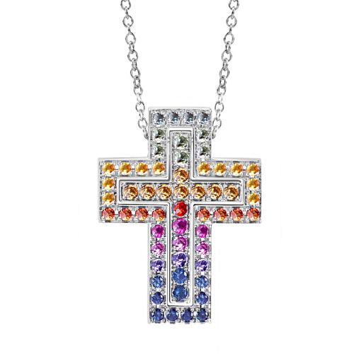 ＜ベル エポック・レインボー＞ホワイトゴールド サファイア ネックレス Sサイズ