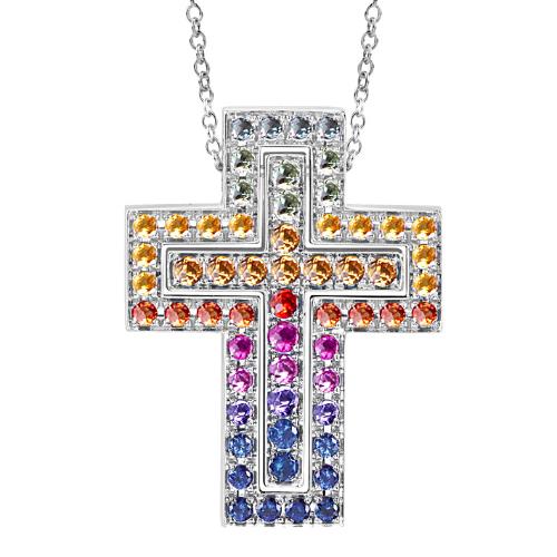 ＜ベル エポック・レインボー＞ホワイトゴールド サファイア ネックレス Mサイズ