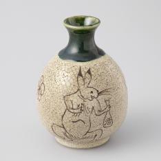 ＜赤津焼　弄月窯＞梅村知弘　鳥獣戯画　織部徳利　呑もまい兎