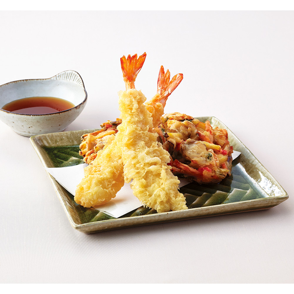 〈富惣〉天然えび天ぷらと海鮮かき揚セット