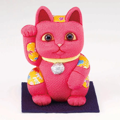 <柿沼人形>江戸木目込人形 招き猫 桃