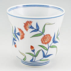 湯呑　染錦カーネーション文