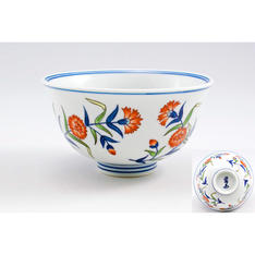 飯碗　染錦カーネーション文