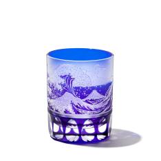 江戸切子 波富士に矢来紋 オールドグラス （ルリ）