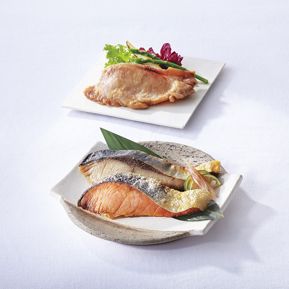 〈京都・辻が花〉レンジで魚と肉の柚香西京漬