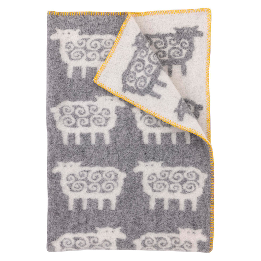 ウールハーフブランケット ヒツジ ライトグレー(ステッチあり)