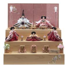 銘木収納三段五人飾 桧