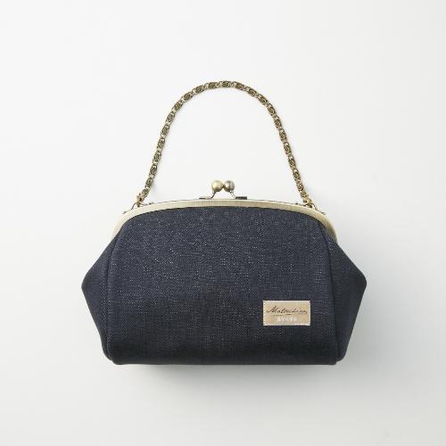 がま口バッグ 6.8寸 丸マチ デニム