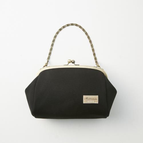 がま口バッグ 6.8寸 丸マチ 帆布 黒